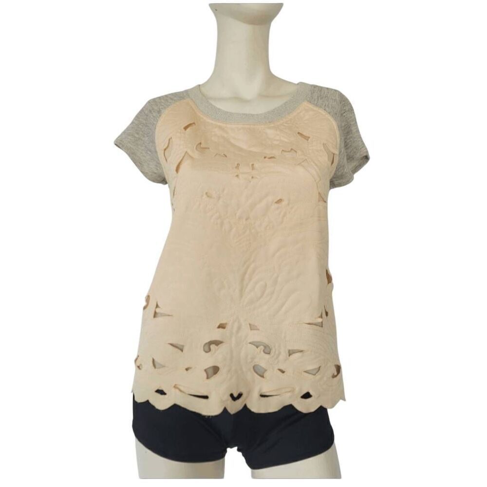 Anthropologie Saturday Sunday womens Sz XS cream gray Millie top